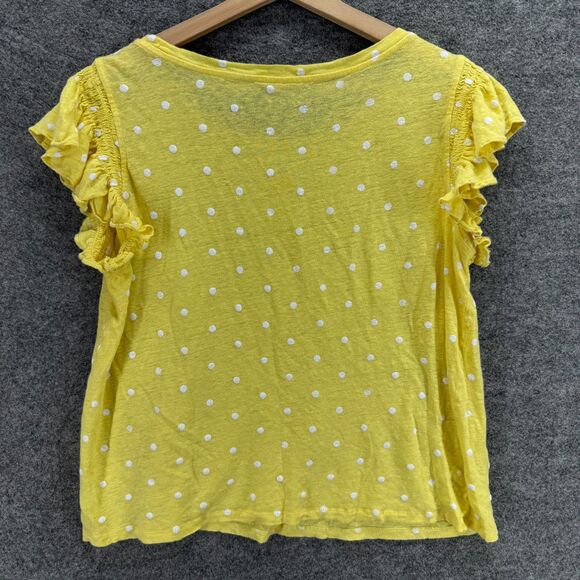 Loft T-Shirt Women L Large Yellow Polka Dot Linen Short Sleeve Round Neck Casual - Picture 2 of 7